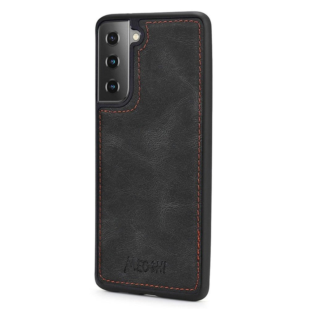 Samsung Galaxy S21 FE (5G) MEGSHI 2-i-1 Magnetisk Læder Flip Cover m. Stor Pung - Sort