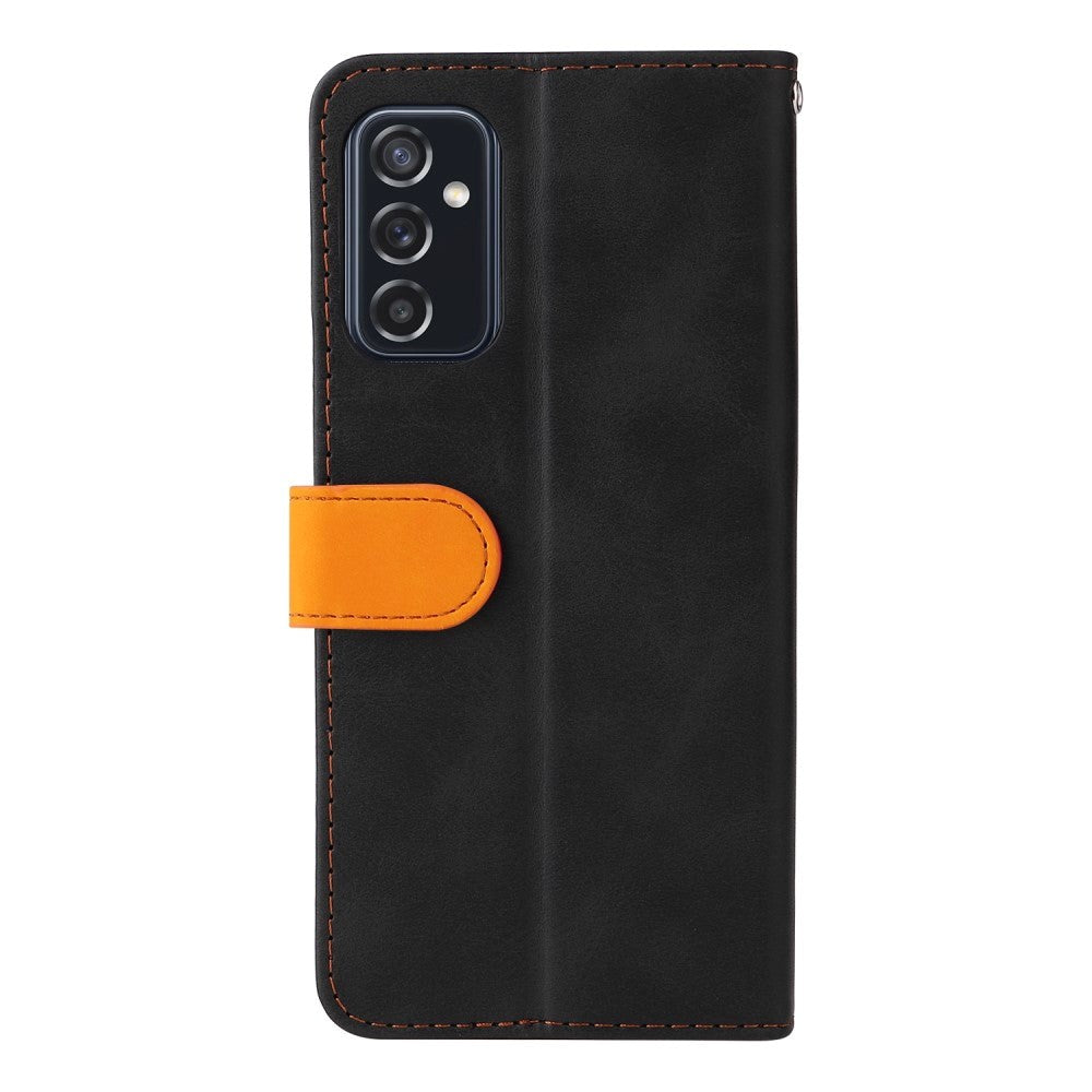 Samsung Galaxy M52 (5G) To-Farvet Læder Cover m. Pung - Orange / Sort