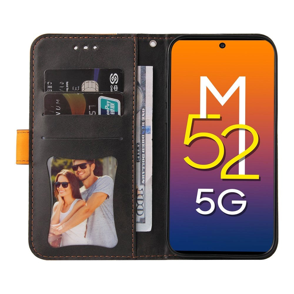 Samsung Galaxy M52 (5G) To-Farvet Læder Cover m. Pung - Orange / Sort