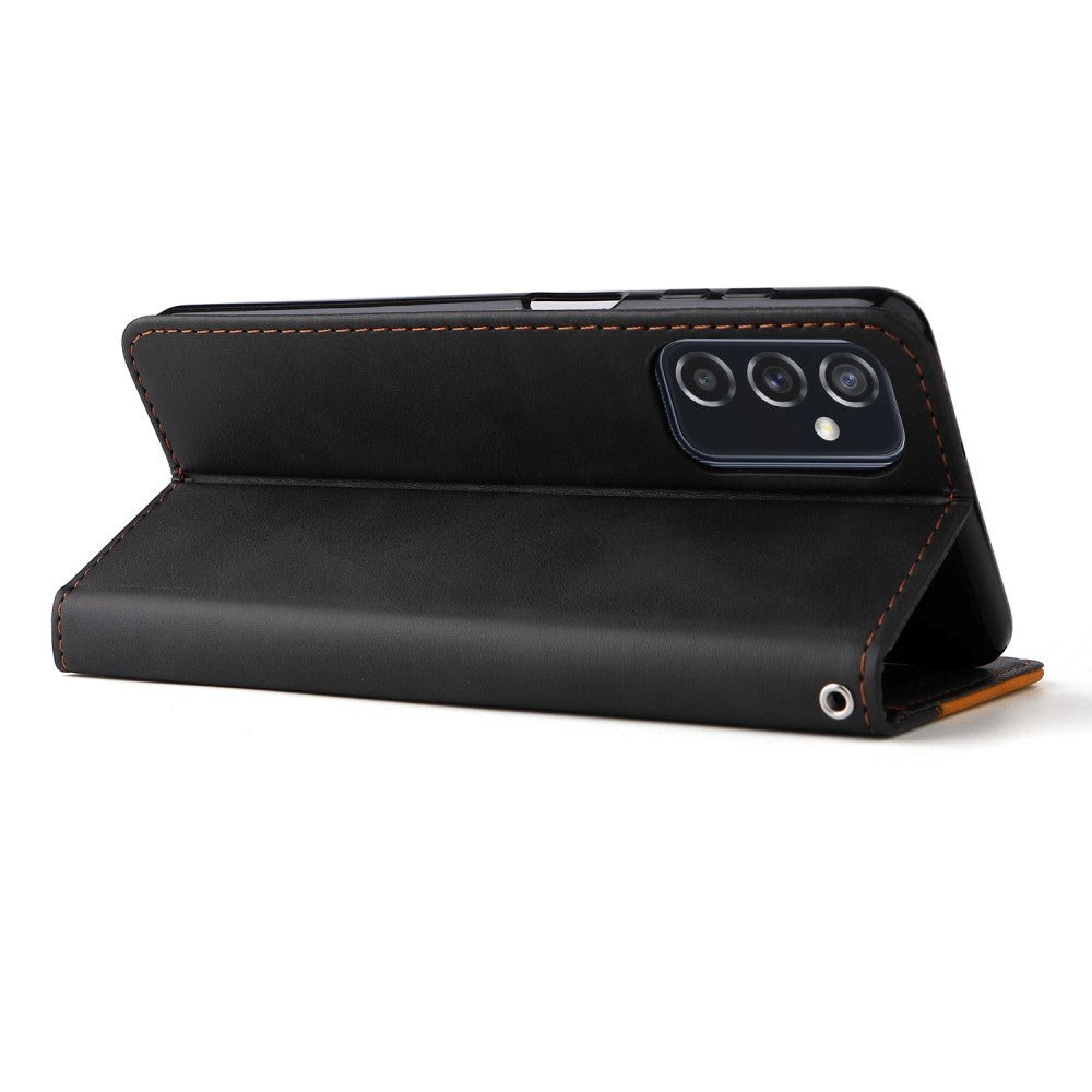Samsung Galaxy M52 (5G) To-Farvet Læder Cover m. Pung - Orange / Sort