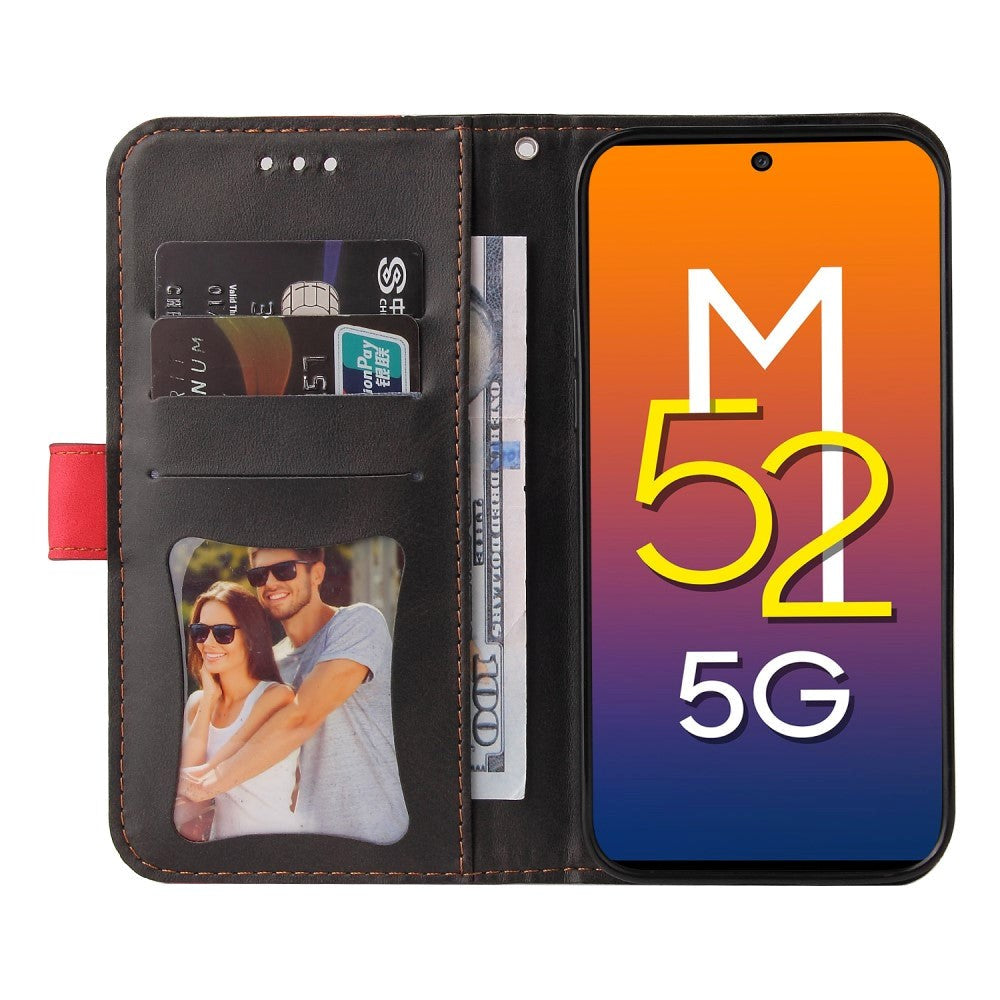 Samsung Galaxy M52 (5G) To-Farvet Læder Cover m. Pung - Rød / Sort