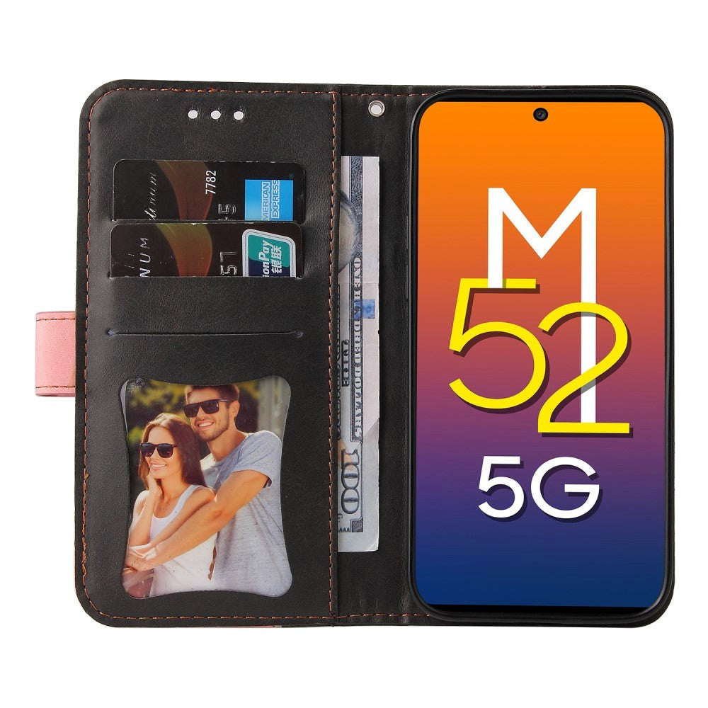 Samsung Galaxy M52 (5G) To-Farvet Læder Cover m. Pung - Lyserød / Sort