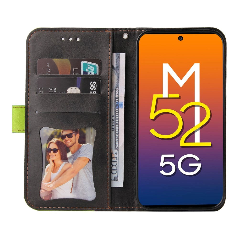 Samsung Galaxy M52 (5G) To-Farvet Læder Cover m. Pung - Grøn / Sort