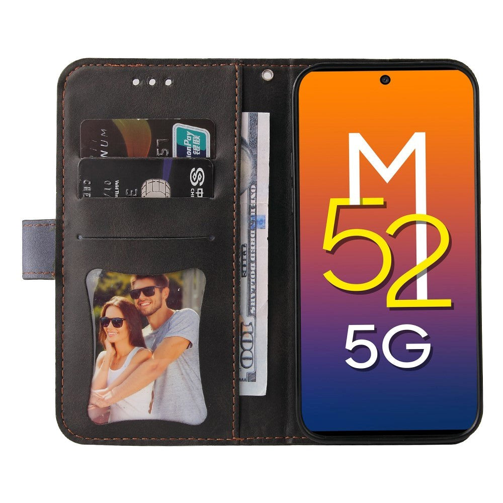 Samsung Galaxy M52 (5G) To-Farvet Læder Cover m. Pung - Grå / Sort