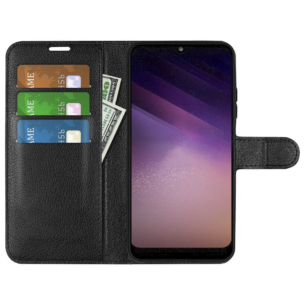 Samsung Galaxy A03 Litchi Læder Cover m. Pung - Sort