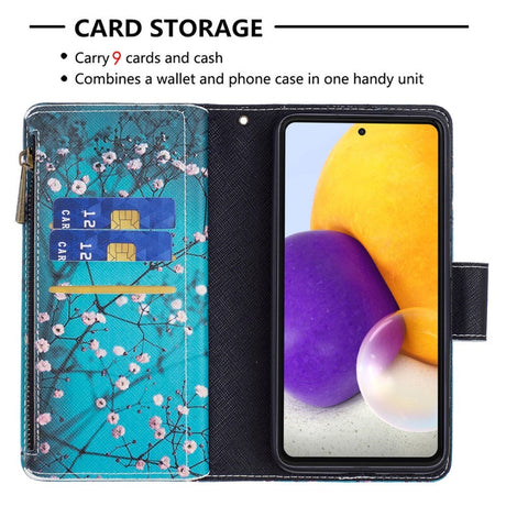 Samsung Galaxy A73 (5G) Læder Cover m. Stor Pung - Træ Med Blomster