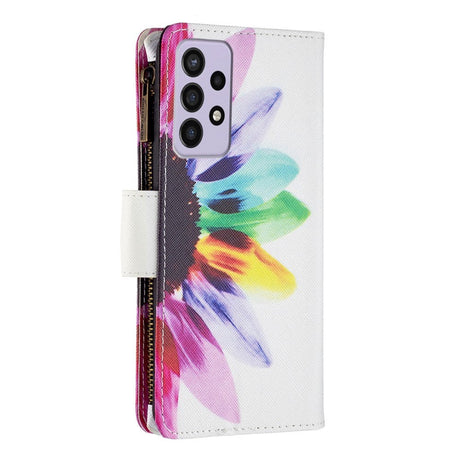 Samsung Galaxy A73 (5G) Læder Cover m. Stor Pung - Flerfarvet Solsikke