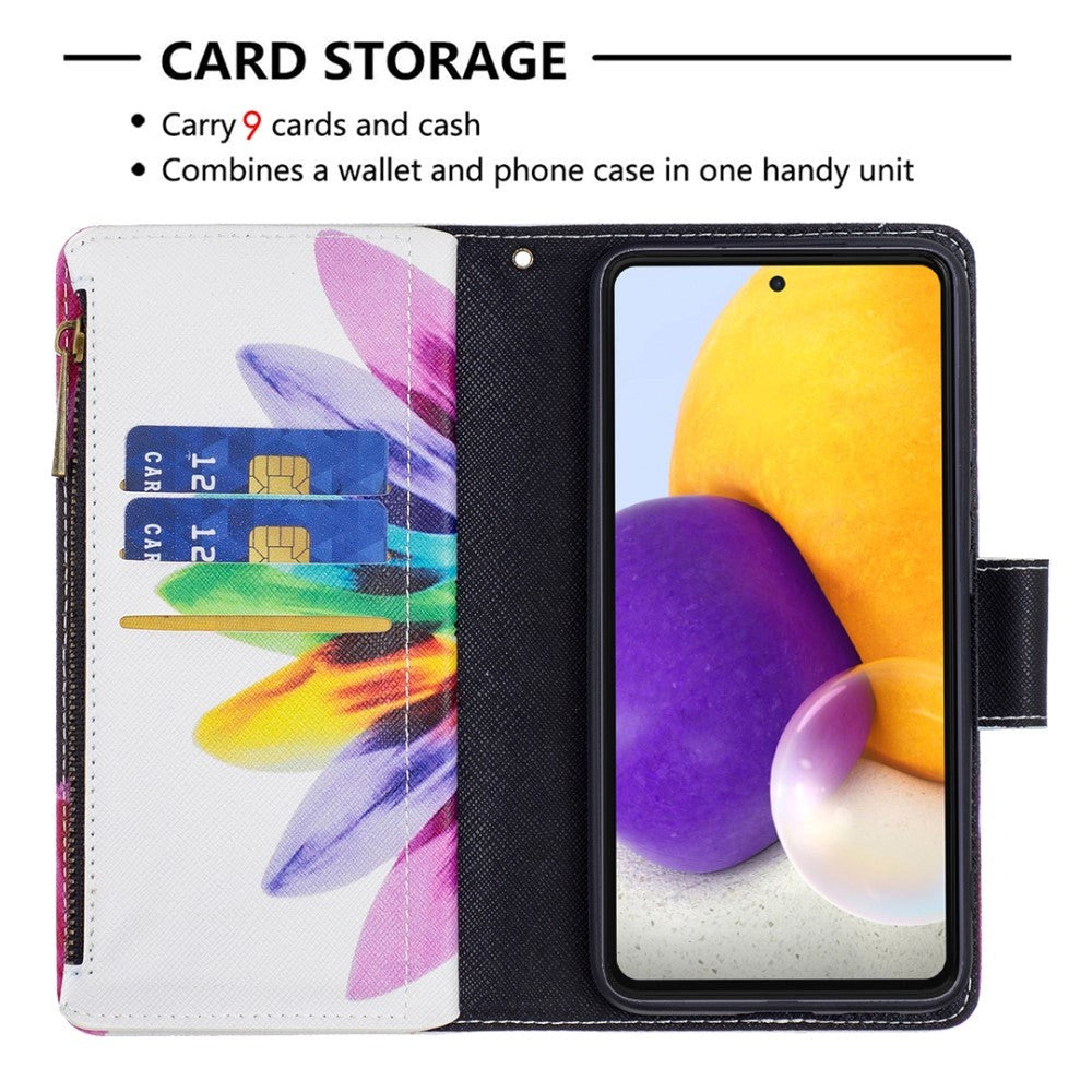 Samsung Galaxy A73 (5G) Læder Cover m. Stor Pung - Flerfarvet Solsikke