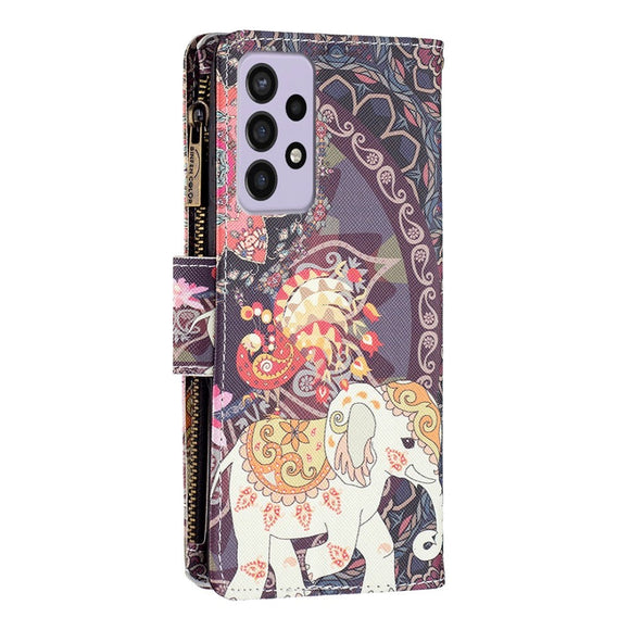 Samsung Galaxy A73 (5G) Læder Cover m. Stor Pung - Blomster Elefant