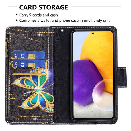 Samsung Galaxy A73 (5G) Læder Cover m. Stor Pung - Guld Sommerfugl