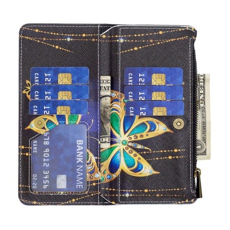 Samsung Galaxy A73 (5G) Læder Cover m. Stor Pung - Guld Sommerfugl