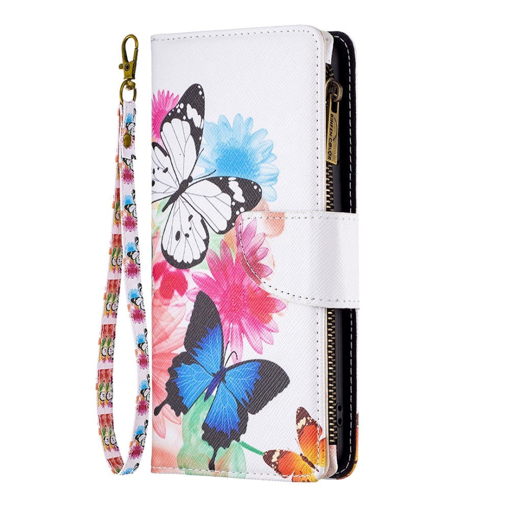 Samsung Galaxy A73 (5G) Læder Cover m. Stor Pung - Hvid & Blå Sommerfugl