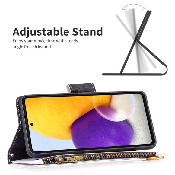 Samsung Galaxy A73 (5G) Læder Cover m. Stor Pung - Hvid & Blå Sommerfugl