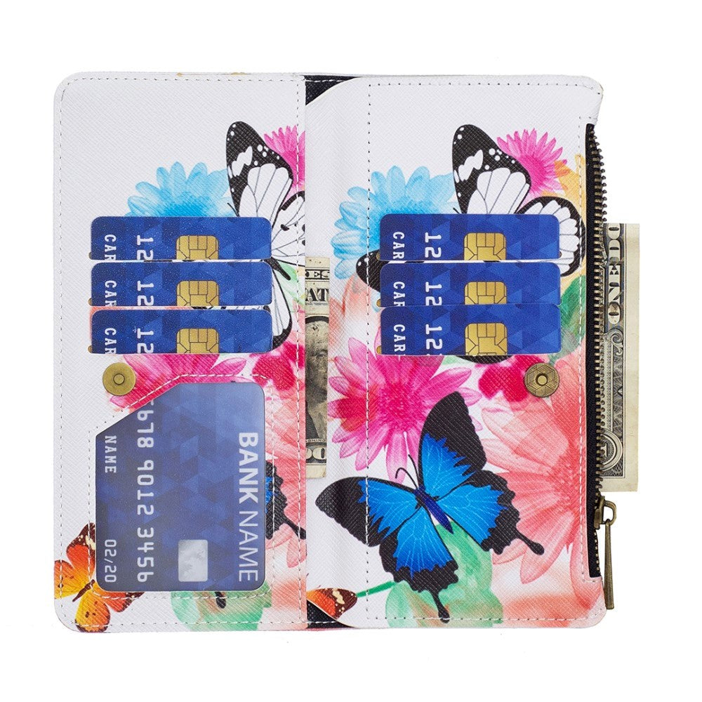 Samsung Galaxy A73 (5G) Læder Cover m. Stor Pung - Hvid & Blå Sommerfugl