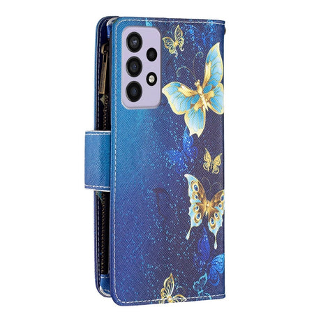 Samsung Galaxy A73 (5G) Læder Cover m. Stor Pung - Blå Sommerfugle