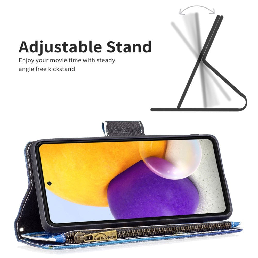 Samsung Galaxy A73 (5G) Læder Cover m. Stor Pung - Blå Sommerfugle