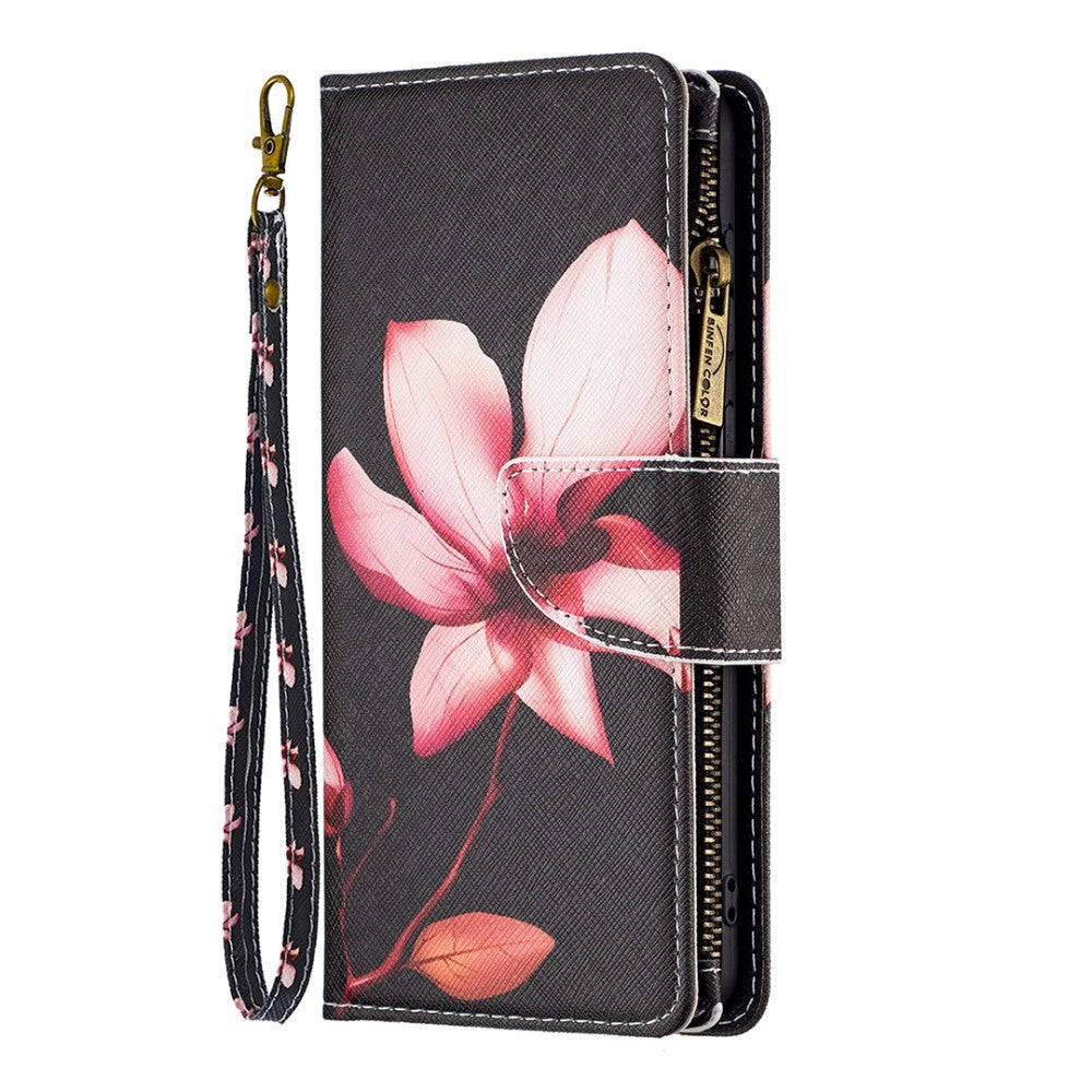 Samsung Galaxy A73 (5G) Læder Cover m. Stor Pung - Lyserød Blomst