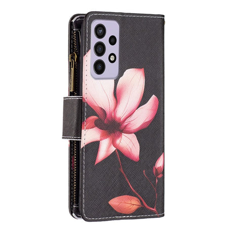 Samsung Galaxy A73 (5G) Læder Cover m. Stor Pung - Lyserød Blomst