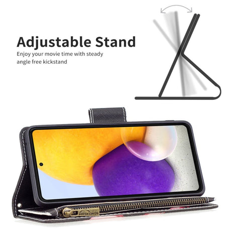 Samsung Galaxy A73 (5G) Læder Cover m. Stor Pung - Lyserød Blomst