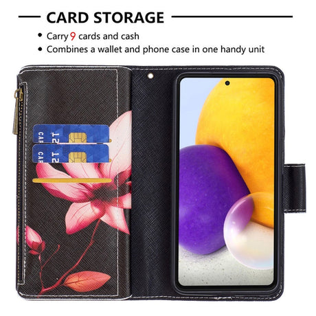 Samsung Galaxy A73 (5G) Læder Cover m. Stor Pung - Lyserød Blomst