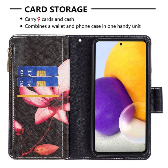 Samsung Galaxy A73 (5G) Læder Cover m. Stor Pung - Lyserød Blomst