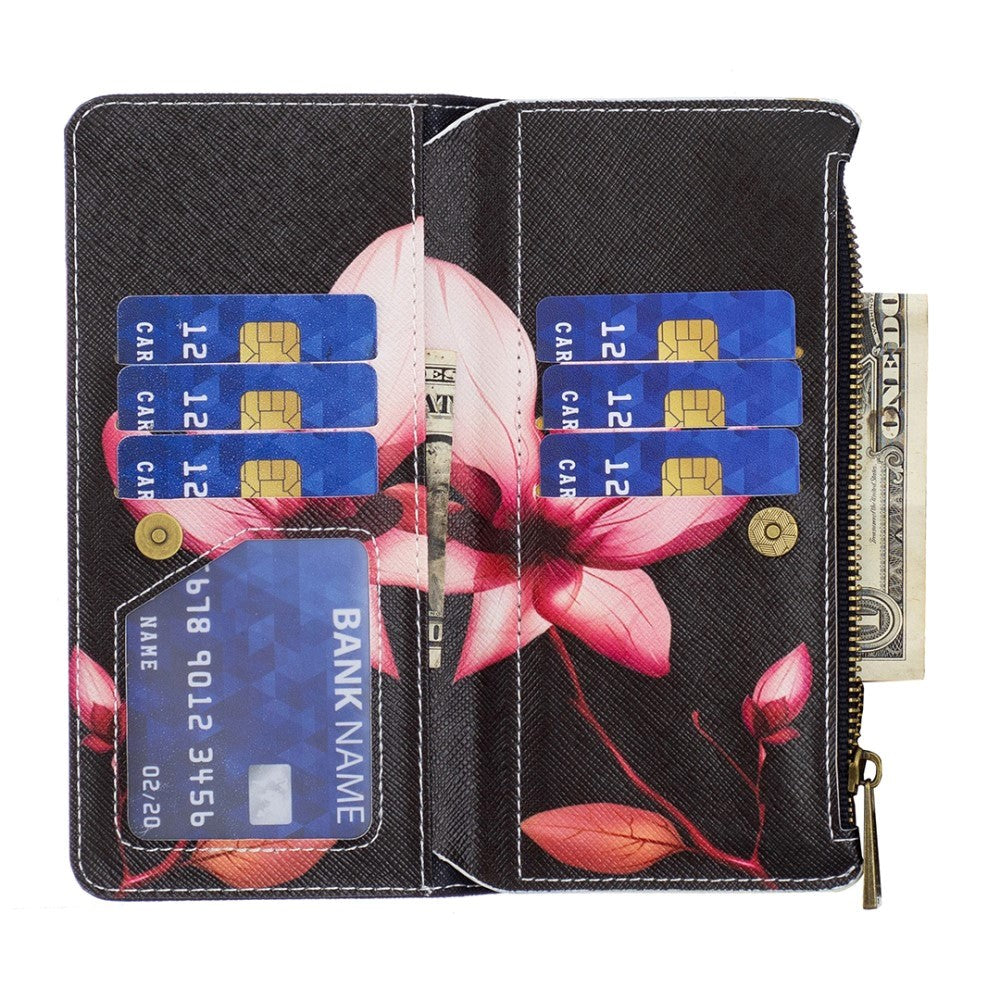 Samsung Galaxy A73 (5G) Læder Cover m. Stor Pung - Lyserød Blomst