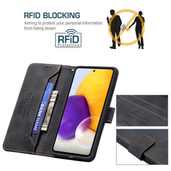 Samsung Galaxy A73 (5G) BINFEN Blødt Læder Cover m. Pung - Udvendig Magnetflap - Sort