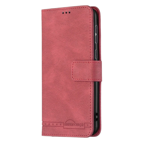 Samsung Galaxy A73 (5G) BINFEN Blødt Læder Cover m. Pung - Udvendig Magnetflap - Rød