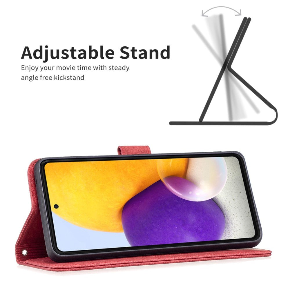 Samsung Galaxy A73 (5G) BINFEN Blødt Læder Cover m. Pung - Udvendig Magnetflap - Rød