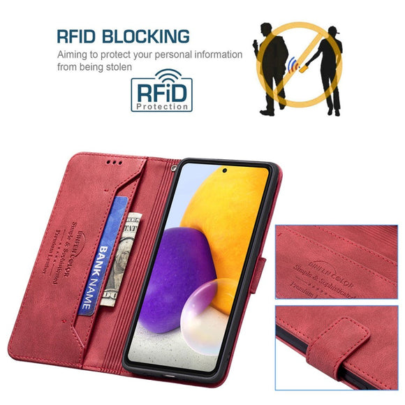 Samsung Galaxy A73 (5G) BINFEN Blødt Læder Cover m. Pung - Udvendig Magnetflap - Rød