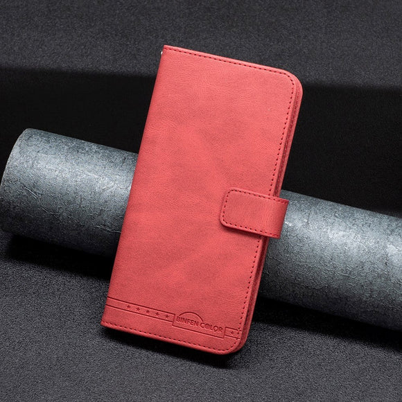 Samsung Galaxy A73 (5G) BINFEN Blødt Læder Cover m. Pung - Udvendig Magnetflap - Rød