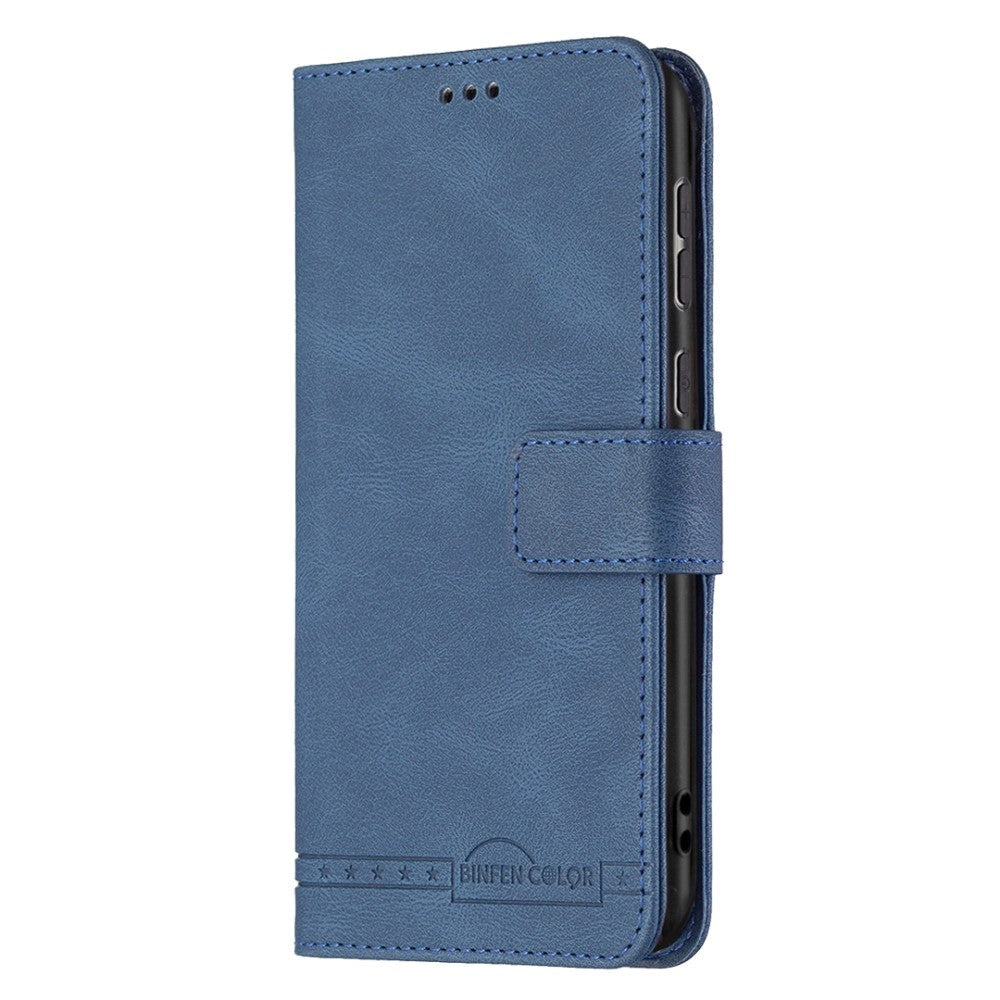 Samsung Galaxy A73 (5G) BINFEN Blødt Læder Cover m. Pung - Udvendig Magnetflap - Blå