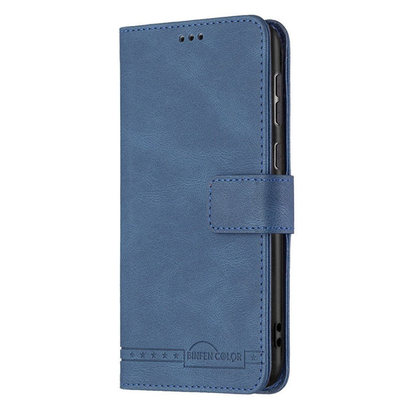 Samsung Galaxy A73 (5G) BINFEN Blødt Læder Cover m. Pung - Udvendig Magnetflap - Blå