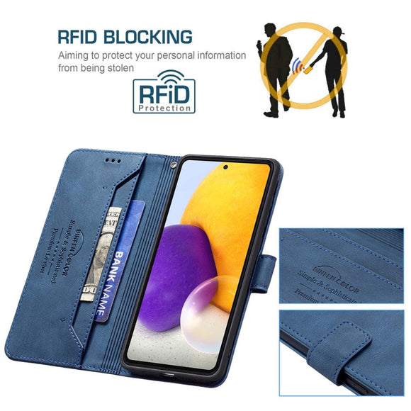 Samsung Galaxy A73 (5G) BINFEN Blødt Læder Cover m. Pung - Udvendig Magnetflap - Blå