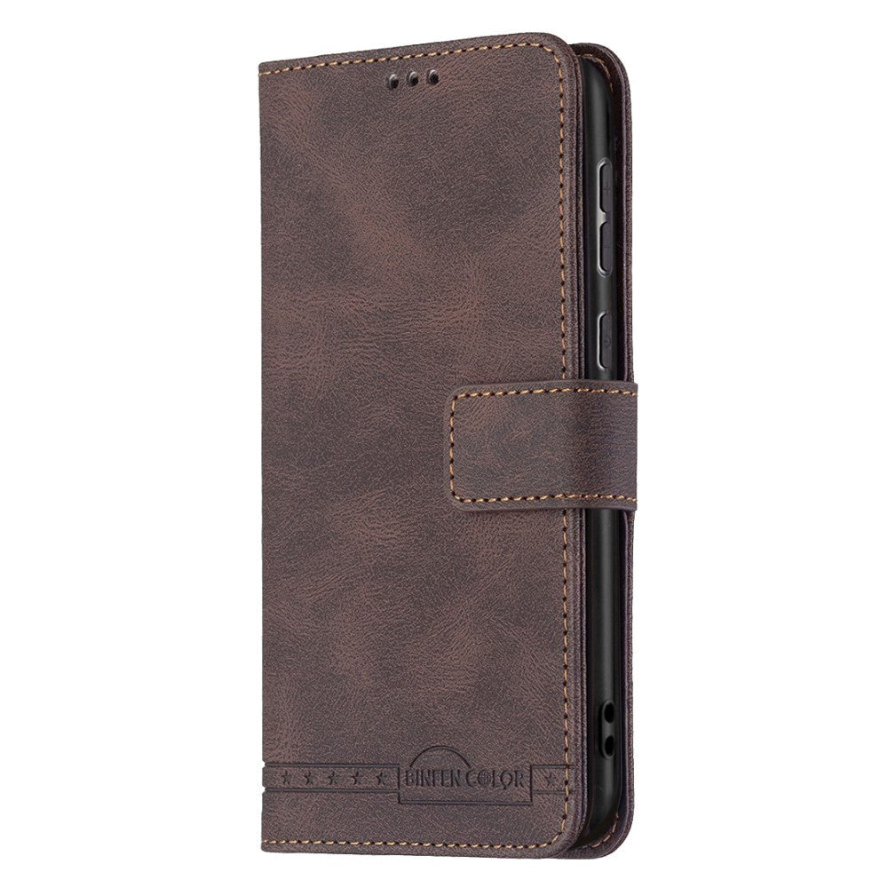Samsung Galaxy A73 (5G) BINFEN Blødt Læder Cover m. Pung - Udvendig Magnetflap - Brun