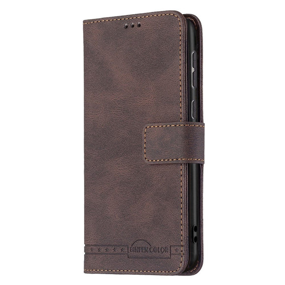 Samsung Galaxy A73 (5G) BINFEN Blødt Læder Cover m. Pung - Udvendig Magnetflap - Brun