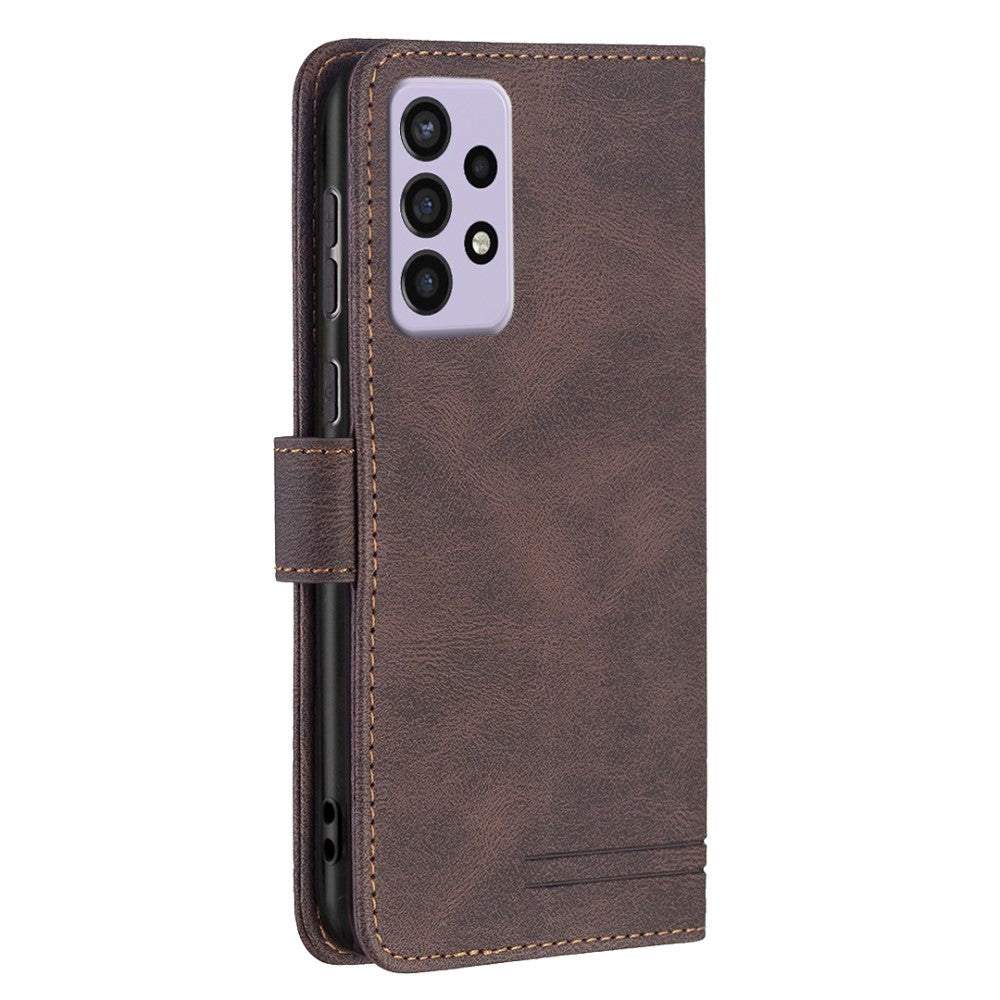 Samsung Galaxy A73 (5G) BINFEN Blødt Læder Cover m. Pung - Udvendig Magnetflap - Brun