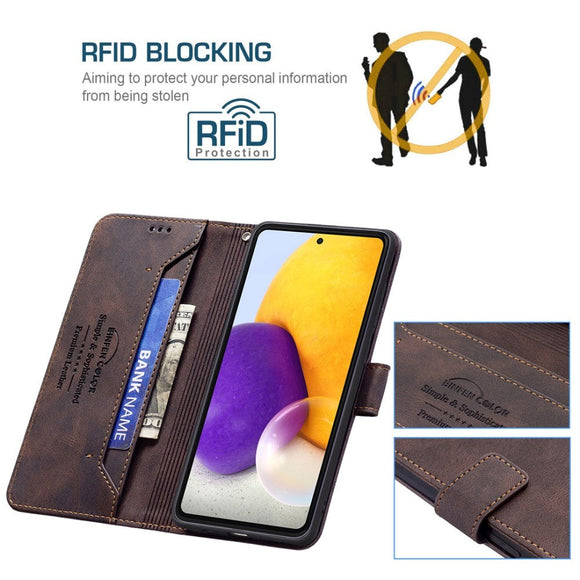 Samsung Galaxy A73 (5G) BINFEN Blødt Læder Cover m. Pung - Udvendig Magnetflap - Brun