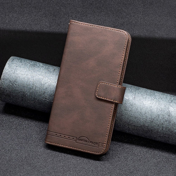 Samsung Galaxy A73 (5G) BINFEN Blødt Læder Cover m. Pung - Udvendig Magnetflap - Brun