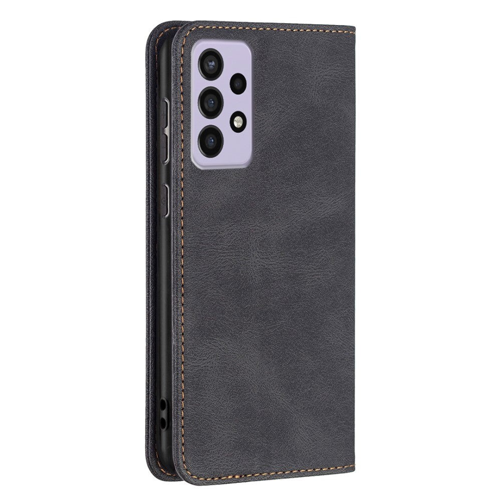 Samsung Galaxy A73 (5G) BINFEN Blødt Læder Cover m. Pung - Integreret Magnet - Sort