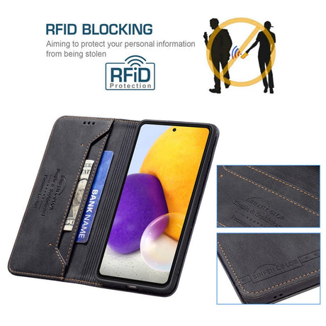 Samsung Galaxy A73 (5G) BINFEN Blødt Læder Cover m. Pung - Integreret Magnet - Sort