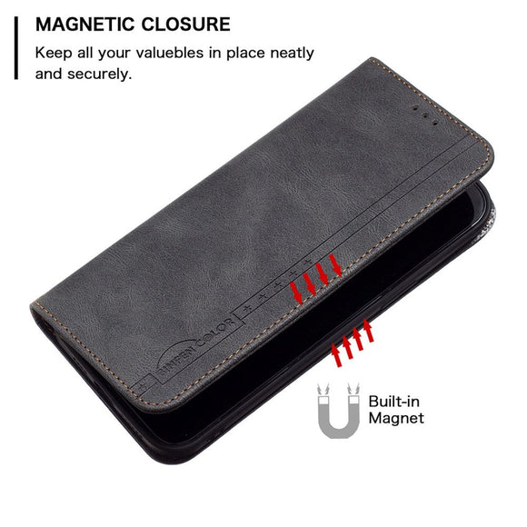 Samsung Galaxy A73 (5G) BINFEN Blødt Læder Cover m. Pung - Integreret Magnet - Sort