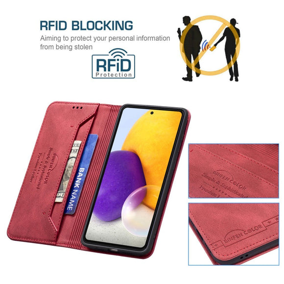 Samsung Galaxy A73 (5G) BINFEN Blødt Læder Cover m. Pung - Integreret Magnet - Rød