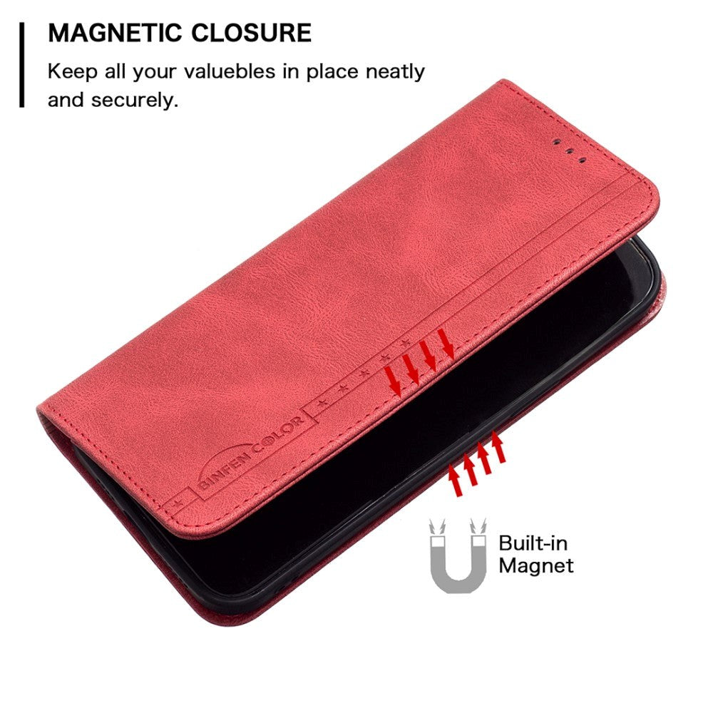 Samsung Galaxy A73 (5G) BINFEN Blødt Læder Cover m. Pung - Integreret Magnet - Rød