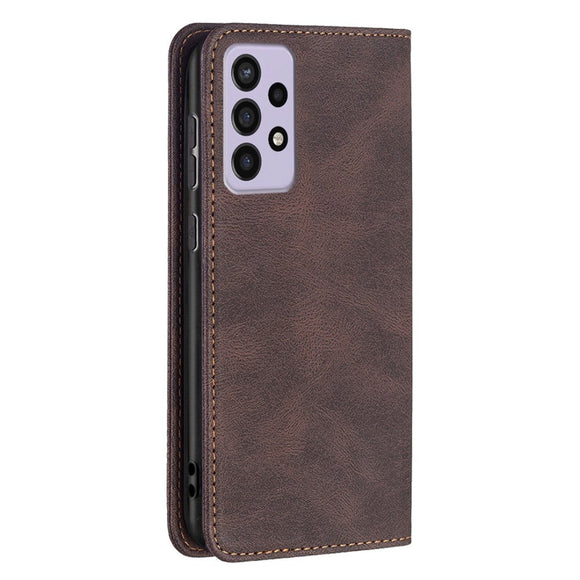 Samsung Galaxy A73 (5G) BINFEN Blødt Læder Cover m. Pung - Integreret Magnet - Brun
