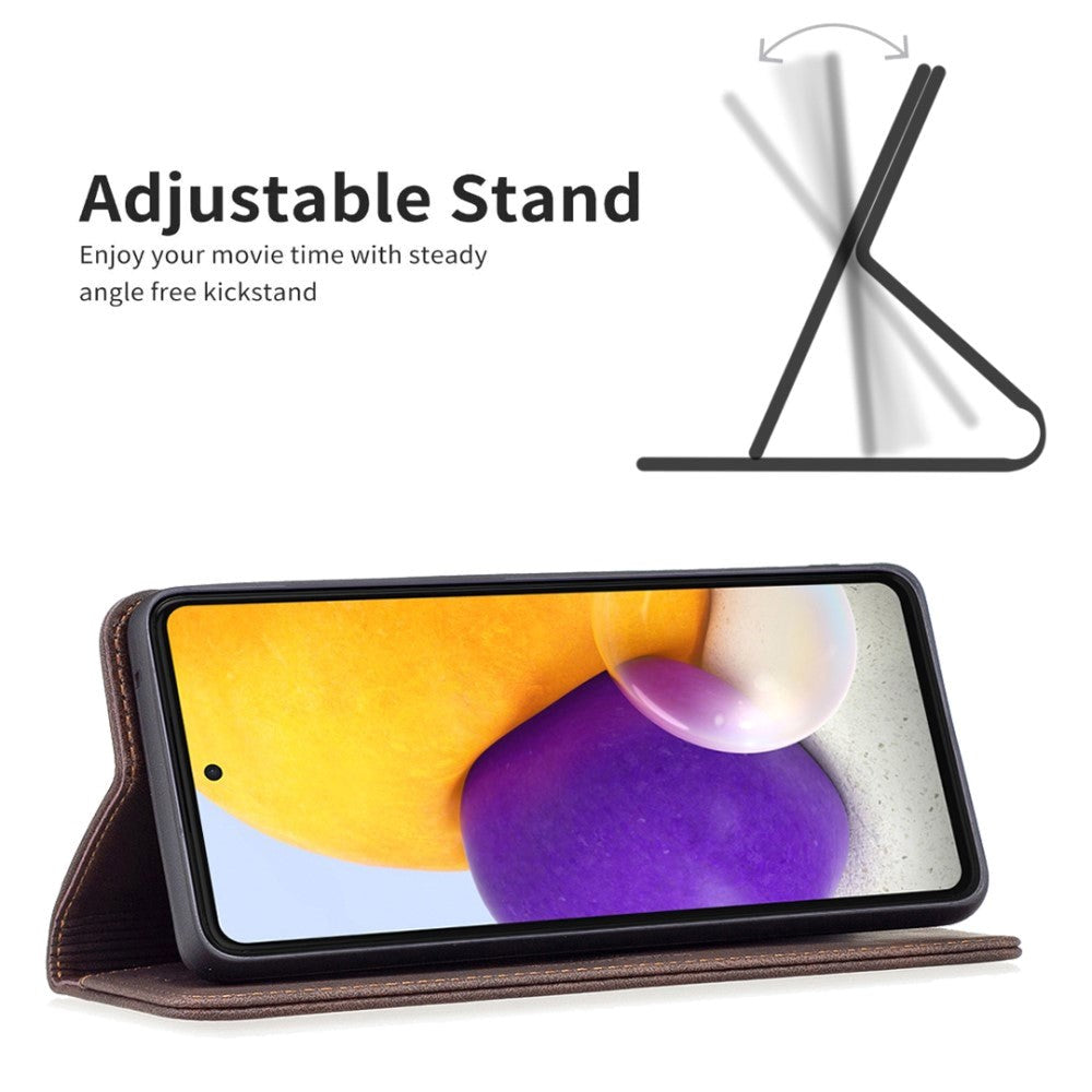 Samsung Galaxy A73 (5G) BINFEN Blødt Læder Cover m. Pung - Integreret Magnet - Brun