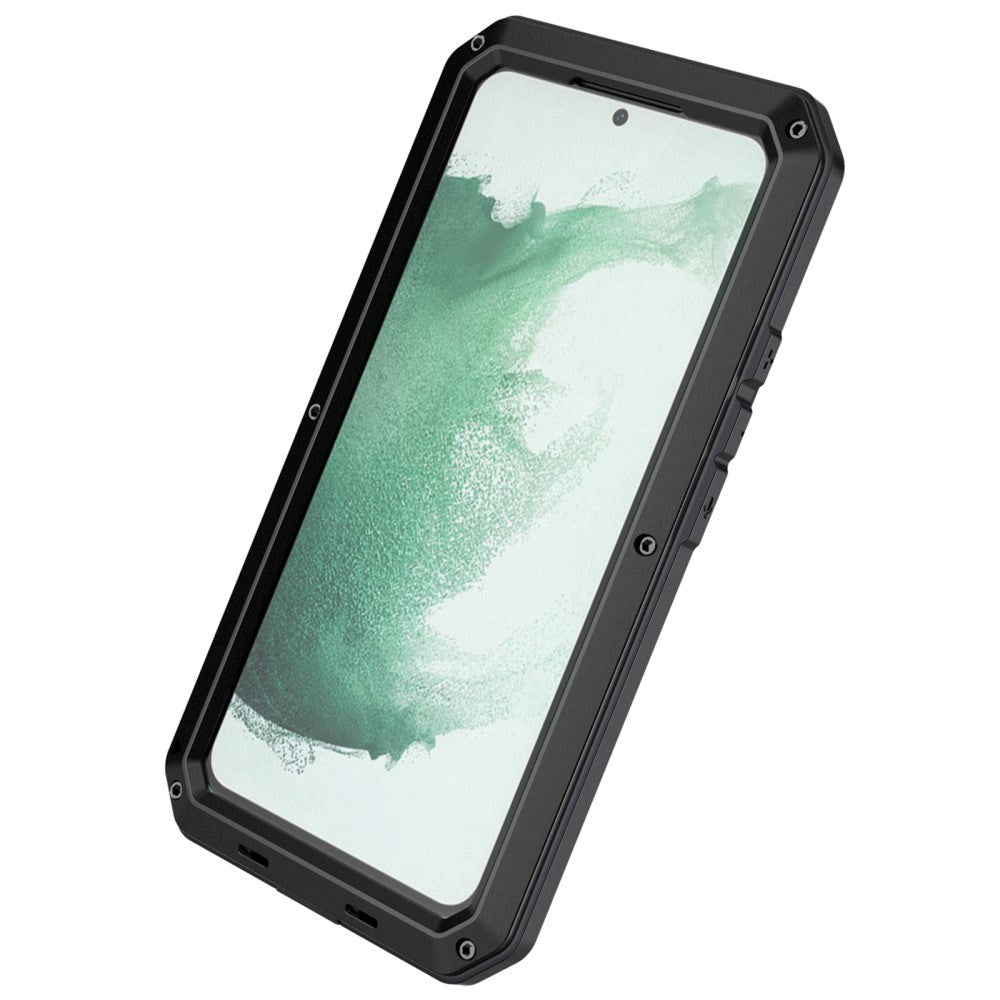 Samsung Galaxy S21 FE (5G) Metal Silikone Hybrid Håndværker Cover m. Skærmbeskyttelse - Sort