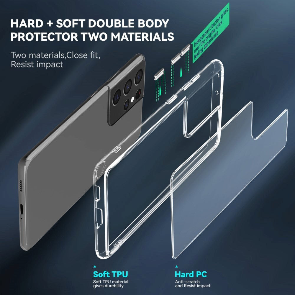 Samsung Galaxy S21 Ultra Crystal Clear Hybrid Plastik Cover - Gennemsigtig
