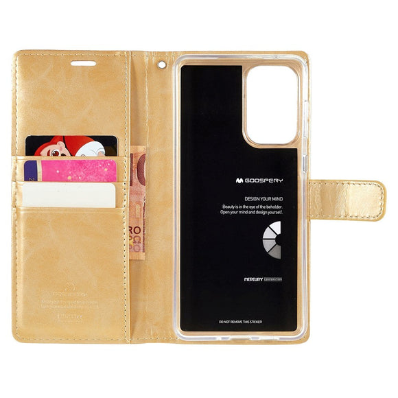 Samsung Galaxy A73 (5G) GOOSPERY Blue Moon Læder Cover m. Pung - Guld