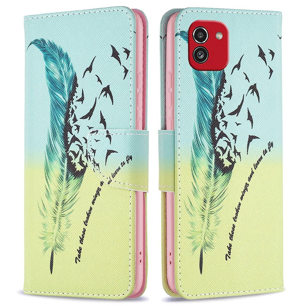 Samsung Galaxy A03 Læder Cover m. Pung - Fjer & Fugle